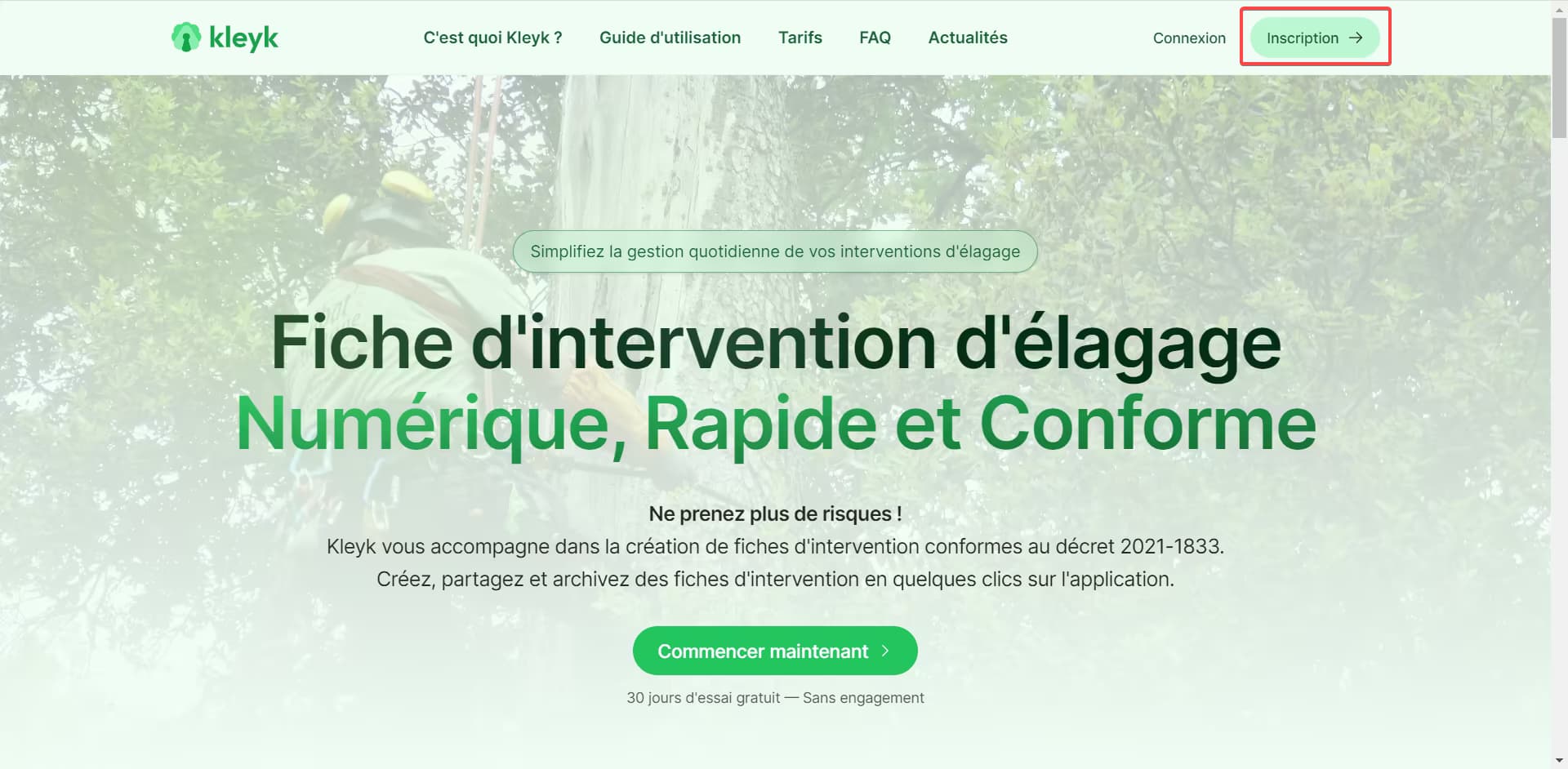 Guide d'inscription Kleyk, étape 1 - Se rendre sur la page d'inscription