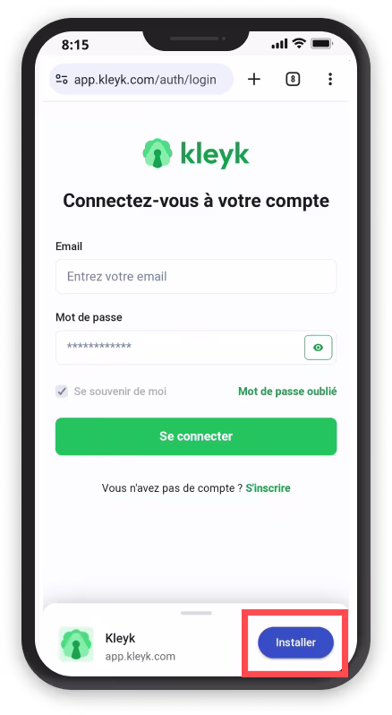 Guide installation Kleyk sur Android 2 - Appuyez sur installer