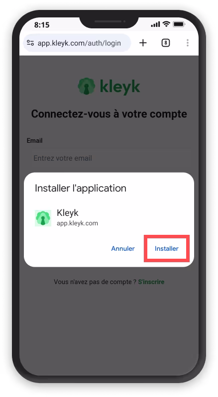 Guide installation Kleyk sur Android 3 - Appuyez de nouveau sur installer