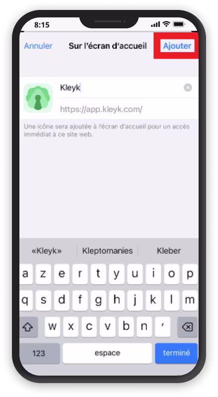 Guide installation Kleyk sur IOS 4 - Appuyer sur Ajouter